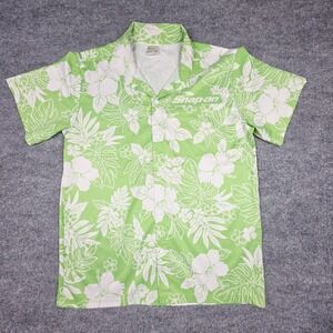 Snap-on Tools Hawaiian Shirt Men's Medium Green Floral Short Sleeve Button Up